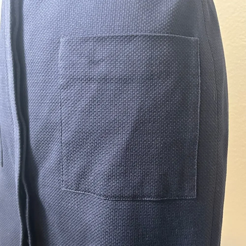 Brooks Brothers womens navy textured cotton patch pockets button front skirt 4